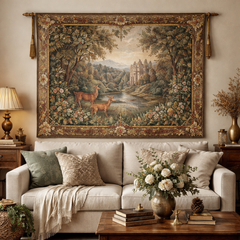 Handmade European-Style Deer & Castle Tapestry