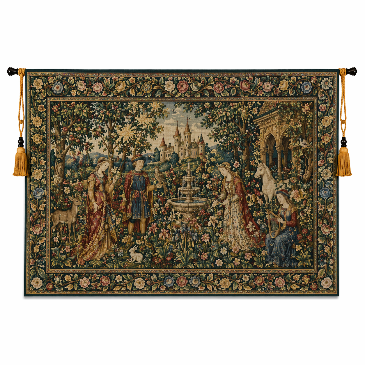Vintage European Botanical Medieval Tapestry