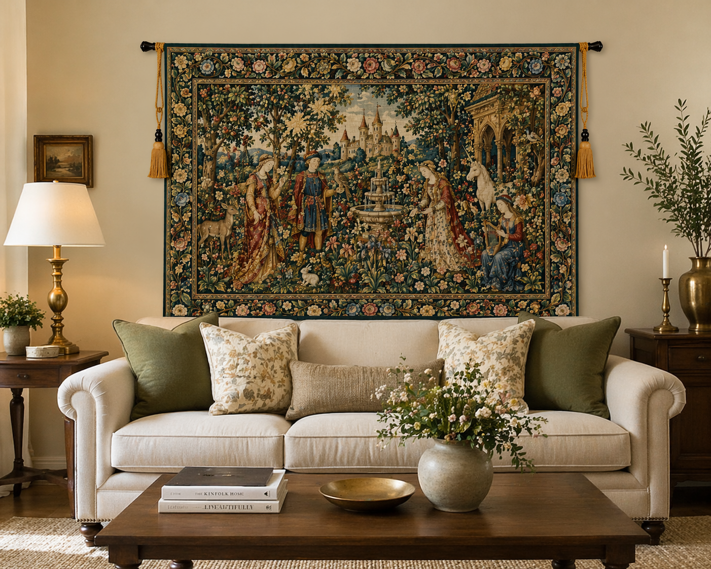 Vintage European Botanical Medieval Tapestry