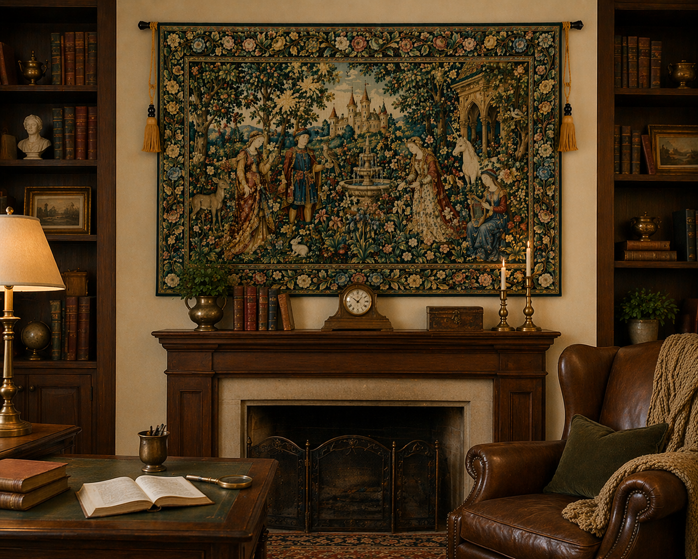 Vintage European Botanical Medieval Tapestry