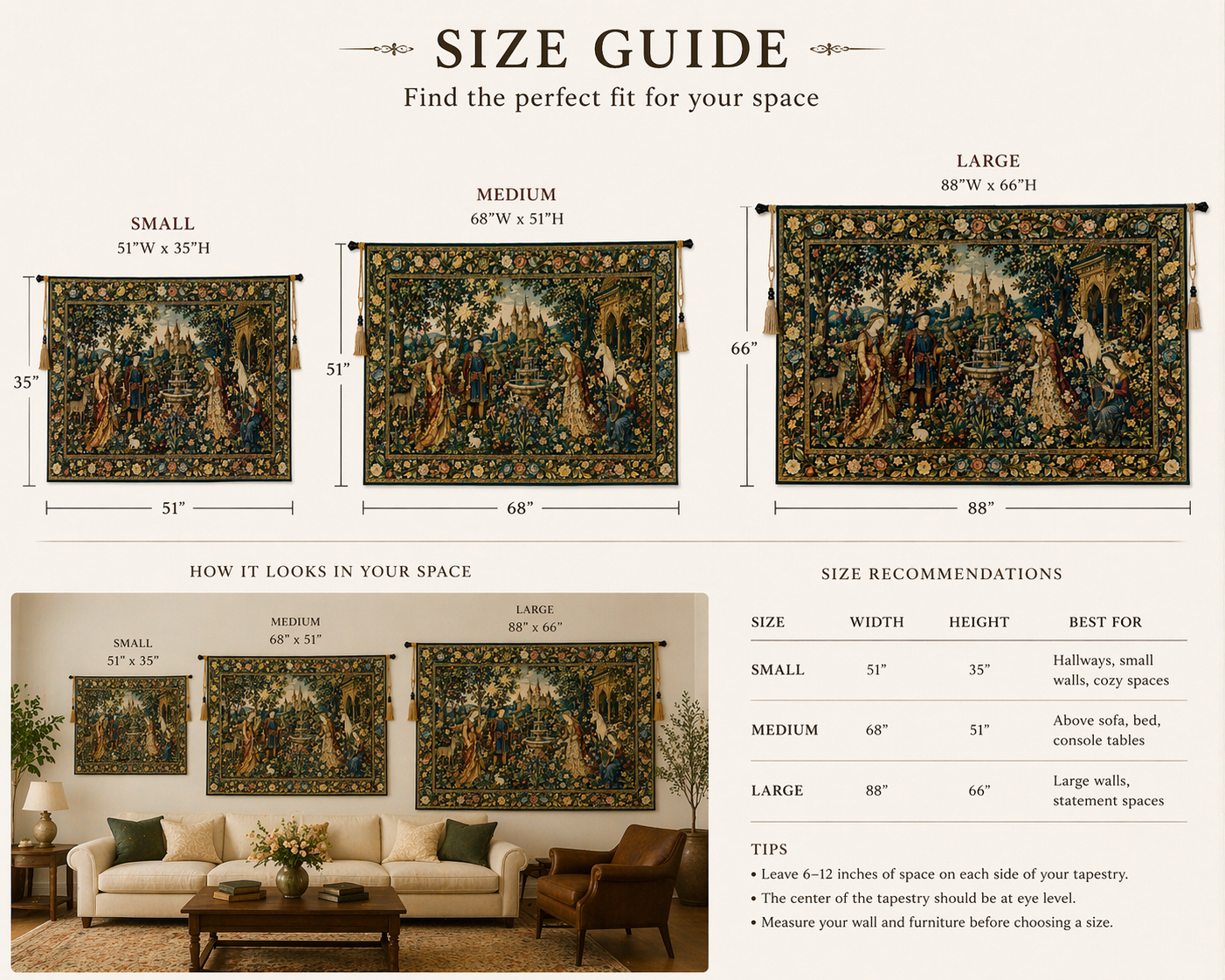 Vintage European Botanical Medieval Tapestry