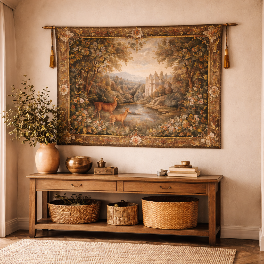 Handmade European-Style Deer & Castle Tapestry