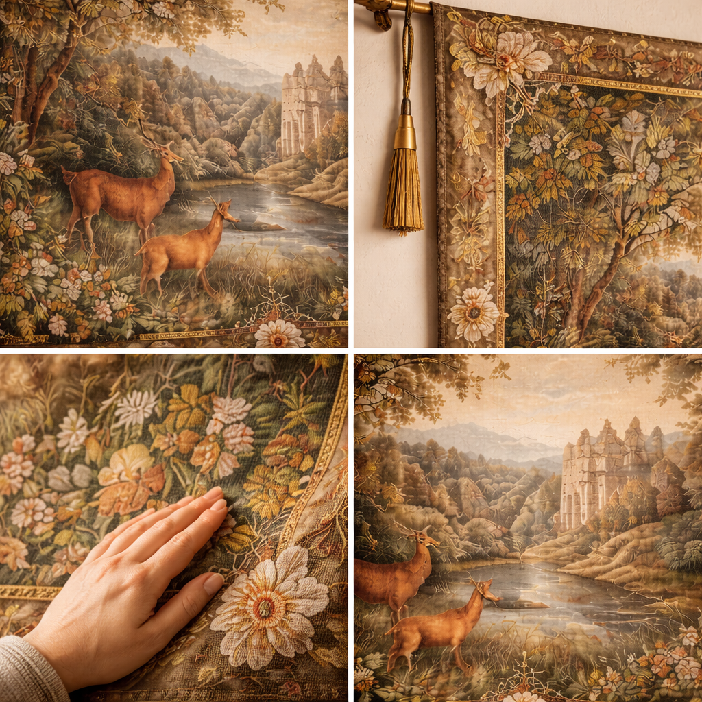 Handmade European-Style Deer & Castle Tapestry