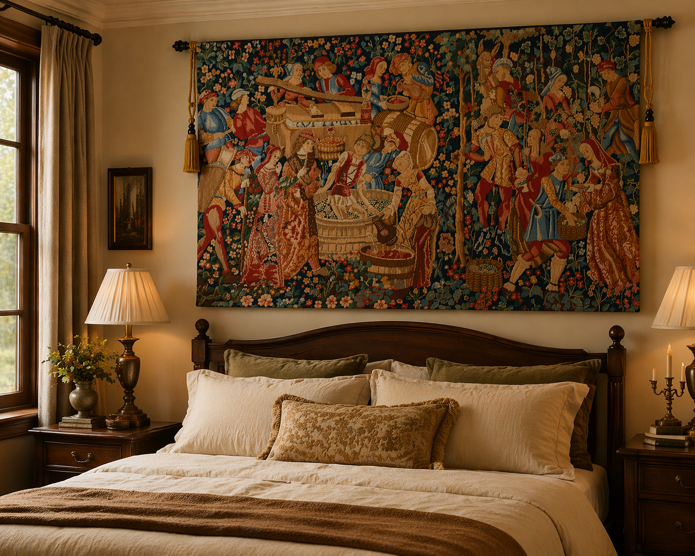 Vintage European Harvest Scene Tapestry